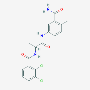 molecular formula C18H17Cl2N3O3 B7053226 N-[1-(3-carbamoyl-4-methylanilino)-1-oxopropan-2-yl]-2,3-dichlorobenzamide 