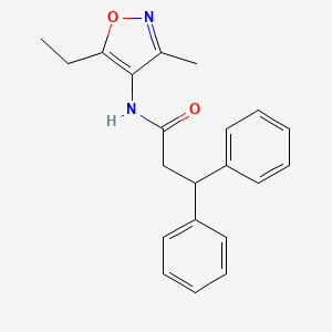 molecular formula C21H22N2O2 B7053537 N-(5-ethyl-3-methyl-1,2-oxazol-4-yl)-3,3-diphenylpropanamide 