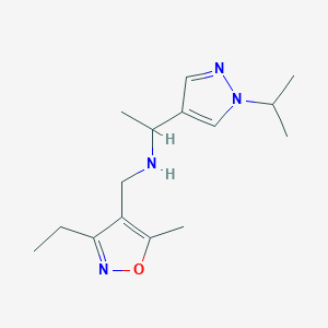 molecular formula C15H24N4O B7053575 N-[(3-ethyl-5-methyl-1,2-oxazol-4-yl)methyl]-1-(1-propan-2-ylpyrazol-4-yl)ethanamine 