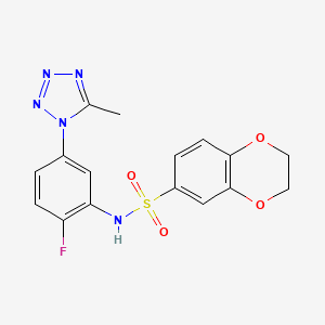 molecular formula C16H14FN5O4S B7053890 N-[2-fluoro-5-(5-methyltetrazol-1-yl)phenyl]-2,3-dihydro-1,4-benzodioxine-6-sulfonamide 