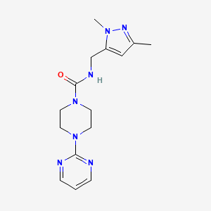 molecular formula C15H21N7O B7054209 N-[(2,5-dimethylpyrazol-3-yl)methyl]-4-pyrimidin-2-ylpiperazine-1-carboxamide 