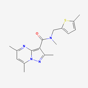 molecular formula C17H20N4OS B7054238 N,2,5,7-tetramethyl-N-[(5-methylthiophen-2-yl)methyl]pyrazolo[1,5-a]pyrimidine-3-carboxamide 