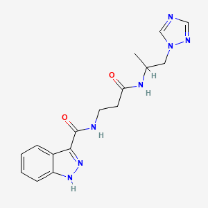 molecular formula C16H19N7O2 B7054373 N-[3-oxo-3-[1-(1,2,4-triazol-1-yl)propan-2-ylamino]propyl]-1H-indazole-3-carboxamide 