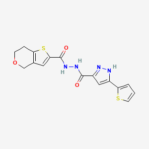 molecular formula C16H14N4O3S2 B7054767 N'-(6,7-dihydro-4H-thieno[3,2-c]pyran-2-carbonyl)-5-thiophen-2-yl-1H-pyrazole-3-carbohydrazide 