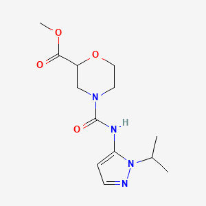 molecular formula C13H20N4O4 B7055237 Methyl 4-[(2-propan-2-ylpyrazol-3-yl)carbamoyl]morpholine-2-carboxylate 