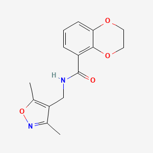 molecular formula C15H16N2O4 B7056195 N-[(3,5-dimethyl-1,2-oxazol-4-yl)methyl]-2,3-dihydro-1,4-benzodioxine-5-carboxamide 