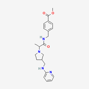 molecular formula C22H28N4O3 B7056731 Methyl 4-[[2-[3-[(pyridin-2-ylamino)methyl]pyrrolidin-1-yl]propanoylamino]methyl]benzoate 