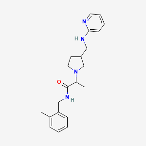 molecular formula C21H28N4O B7056736 N-[(2-methylphenyl)methyl]-2-[3-[(pyridin-2-ylamino)methyl]pyrrolidin-1-yl]propanamide 
