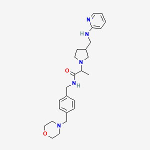 molecular formula C25H35N5O2 B7056744 N-[[4-(morpholin-4-ylmethyl)phenyl]methyl]-2-[3-[(pyridin-2-ylamino)methyl]pyrrolidin-1-yl]propanamide 