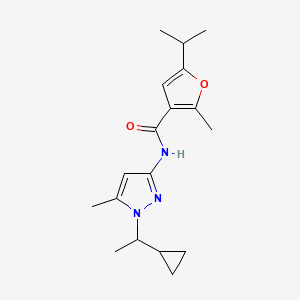 molecular formula C18H25N3O2 B7057814 N-[1-(1-cyclopropylethyl)-5-methylpyrazol-3-yl]-2-methyl-5-propan-2-ylfuran-3-carboxamide 