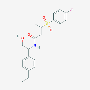 molecular formula C20H24FNO4S B7058224 N-[1-(4-ethylphenyl)-2-hydroxyethyl]-3-(4-fluorophenyl)sulfonylbutanamide 