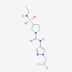 molecular formula C12H19F2N5O3S B7058418 N-[1-(2,2-difluoroethyl)pyrazol-4-yl]-3-(ethylsulfamoyl)pyrrolidine-1-carboxamide 
