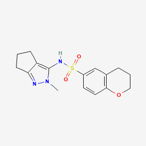 molecular formula C16H19N3O3S B7058470 N-(2-methyl-5,6-dihydro-4H-cyclopenta[c]pyrazol-3-yl)-3,4-dihydro-2H-chromene-6-sulfonamide 