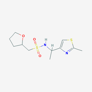 molecular formula C11H18N2O3S2 B7059244 N-[1-(2-methyl-1,3-thiazol-4-yl)ethyl]-1-(oxolan-2-yl)methanesulfonamide 