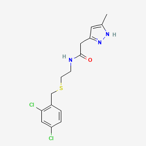 molecular formula C15H17Cl2N3OS B7059372 N-[2-[(2,4-dichlorophenyl)methylsulfanyl]ethyl]-2-(5-methyl-1H-pyrazol-3-yl)acetamide 