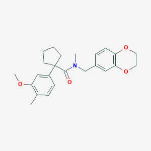 molecular formula C24H29NO4 B7059417 N-(2,3-dihydro-1,4-benzodioxin-6-ylmethyl)-1-(3-methoxy-4-methylphenyl)-N-methylcyclopentane-1-carboxamide 