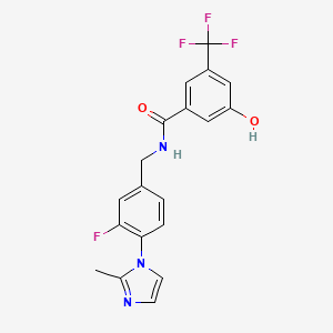 molecular formula C19H15F4N3O2 B7059586 N-[[3-fluoro-4-(2-methylimidazol-1-yl)phenyl]methyl]-3-hydroxy-5-(trifluoromethyl)benzamide 