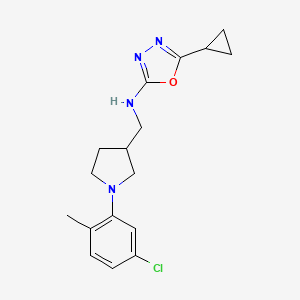 molecular formula C17H21ClN4O B7059602 N-[[1-(5-chloro-2-methylphenyl)pyrrolidin-3-yl]methyl]-5-cyclopropyl-1,3,4-oxadiazol-2-amine 