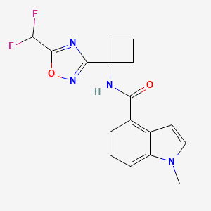 molecular formula C17H16F2N4O2 B7059770 N-[1-[5-(difluoromethyl)-1,2,4-oxadiazol-3-yl]cyclobutyl]-1-methylindole-4-carboxamide 