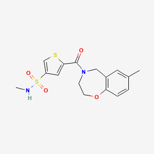 molecular formula C16H18N2O4S2 B7059816 N-methyl-5-(7-methyl-3,5-dihydro-2H-1,4-benzoxazepine-4-carbonyl)thiophene-3-sulfonamide 