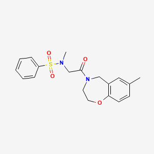 molecular formula C19H22N2O4S B7059830 N-methyl-N-[2-(7-methyl-3,5-dihydro-2H-1,4-benzoxazepin-4-yl)-2-oxoethyl]benzenesulfonamide 