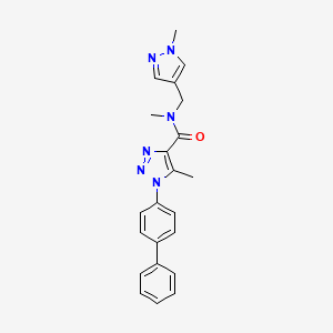molecular formula C22H22N6O B7059860 N,5-dimethyl-N-[(1-methylpyrazol-4-yl)methyl]-1-(4-phenylphenyl)triazole-4-carboxamide 