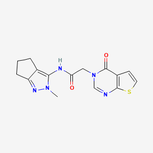 molecular formula C15H15N5O2S B7060392 N-(2-methyl-5,6-dihydro-4H-cyclopenta[c]pyrazol-3-yl)-2-(4-oxothieno[2,3-d]pyrimidin-3-yl)acetamide 