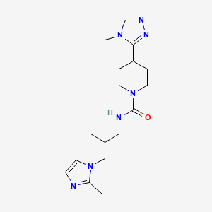 molecular formula C17H27N7O B7060480 N-[2-methyl-3-(2-methylimidazol-1-yl)propyl]-4-(4-methyl-1,2,4-triazol-3-yl)piperidine-1-carboxamide 