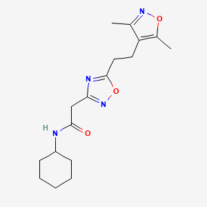molecular formula C17H24N4O3 B7060769 N-cyclohexyl-2-[5-[2-(3,5-dimethyl-1,2-oxazol-4-yl)ethyl]-1,2,4-oxadiazol-3-yl]acetamide 