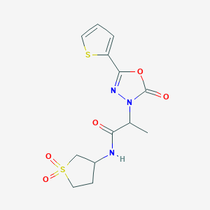 molecular formula C13H15N3O5S2 B7060927 N-(1,1-dioxothiolan-3-yl)-2-(2-oxo-5-thiophen-2-yl-1,3,4-oxadiazol-3-yl)propanamide 