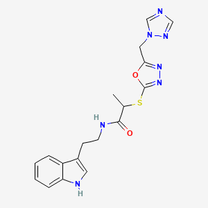 molecular formula C18H19N7O2S B7060949 N-[2-(1H-indol-3-yl)ethyl]-2-[[5-(1,2,4-triazol-1-ylmethyl)-1,3,4-oxadiazol-2-yl]sulfanyl]propanamide 