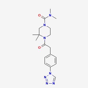 molecular formula C18H25N7O2 B7061099 N,N,3,3-tetramethyl-4-[2-[4-(tetrazol-1-yl)phenyl]acetyl]piperazine-1-carboxamide 