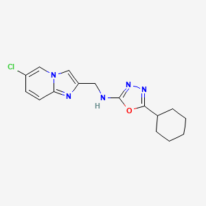 molecular formula C16H18ClN5O B7061297 N-[(6-chloroimidazo[1,2-a]pyridin-2-yl)methyl]-5-cyclohexyl-1,3,4-oxadiazol-2-amine 