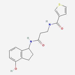 molecular formula C17H18N2O3S B7061483 N-[3-[(4-hydroxy-2,3-dihydro-1H-inden-1-yl)amino]-3-oxopropyl]thiophene-3-carboxamide 