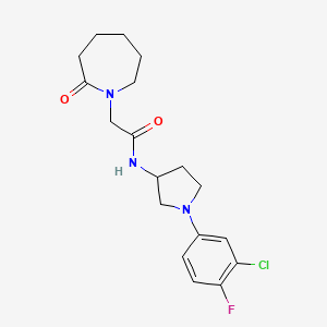 molecular formula C18H23ClFN3O2 B7061670 N-[1-(3-chloro-4-fluorophenyl)pyrrolidin-3-yl]-2-(2-oxoazepan-1-yl)acetamide 