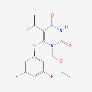 molecular formula C16H18F2N2O3Se B070620 2,4(1H,3H)-Pyrimidinedione, 6-((3,5-difluorophenyl)seleno)-1-(ethoxymethyl)-5-(1-methylethyl)- CAS No. 172256-09-6