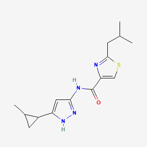 molecular formula C15H20N4OS B7062082 N-[5-(2-methylcyclopropyl)-1H-pyrazol-3-yl]-2-(2-methylpropyl)-1,3-thiazole-4-carboxamide 