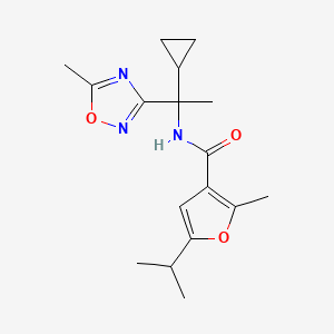 molecular formula C17H23N3O3 B7062261 N-[1-cyclopropyl-1-(5-methyl-1,2,4-oxadiazol-3-yl)ethyl]-2-methyl-5-propan-2-ylfuran-3-carboxamide 