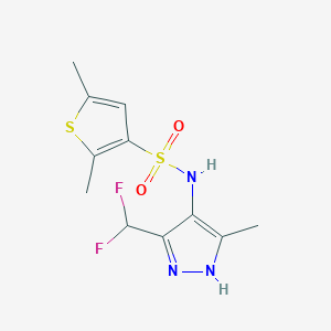 molecular formula C11H13F2N3O2S2 B7062518 N-[3-(difluoromethyl)-5-methyl-1H-pyrazol-4-yl]-2,5-dimethylthiophene-3-sulfonamide 