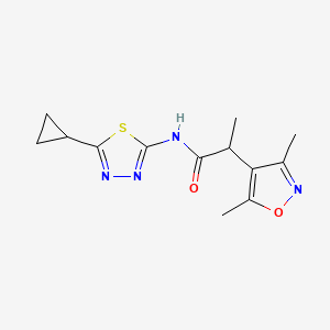 molecular formula C13H16N4O2S B7062884 N-(5-cyclopropyl-1,3,4-thiadiazol-2-yl)-2-(3,5-dimethyl-1,2-oxazol-4-yl)propanamide 