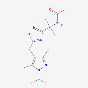 molecular formula C14H19F2N5O2 B7062934 N-[2-[5-[[1-(difluoromethyl)-3,5-dimethylpyrazol-4-yl]methyl]-1,2,4-oxadiazol-3-yl]propan-2-yl]acetamide 