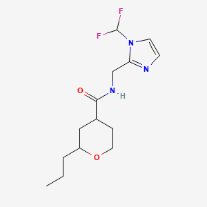 molecular formula C14H21F2N3O2 B7063018 N-[[1-(difluoromethyl)imidazol-2-yl]methyl]-2-propyloxane-4-carboxamide 