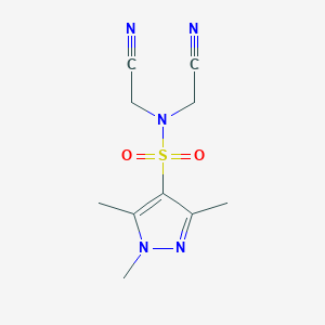 molecular formula C10H13N5O2S B7063150 N,N-bis(cyanomethyl)-1,3,5-trimethylpyrazole-4-sulfonamide 