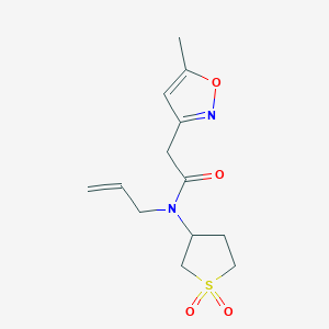 molecular formula C13H18N2O4S B7063366 N-(1,1-dioxothiolan-3-yl)-2-(5-methyl-1,2-oxazol-3-yl)-N-prop-2-enylacetamide 