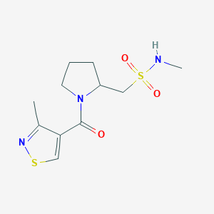 molecular formula C11H17N3O3S2 B7063497 N-methyl-1-[1-(3-methyl-1,2-thiazole-4-carbonyl)pyrrolidin-2-yl]methanesulfonamide 