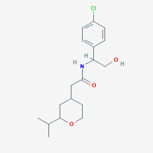 molecular formula C18H26ClNO3 B7063986 N-[1-(4-chlorophenyl)-2-hydroxyethyl]-2-(2-propan-2-yloxan-4-yl)acetamide 