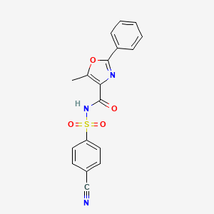 molecular formula C18H13N3O4S B7064646 N-(4-cyanophenyl)sulfonyl-5-methyl-2-phenyl-1,3-oxazole-4-carboxamide 