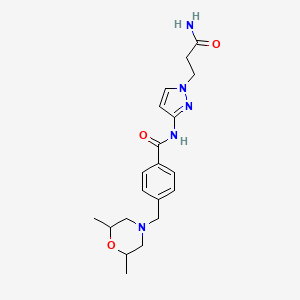 molecular formula C20H27N5O3 B7065016 N-[1-(3-amino-3-oxopropyl)pyrazol-3-yl]-4-[(2,6-dimethylmorpholin-4-yl)methyl]benzamide 