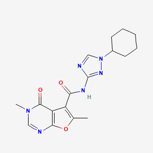 molecular formula C17H20N6O3 B7065215 N-(1-cyclohexyl-1,2,4-triazol-3-yl)-3,6-dimethyl-4-oxofuro[2,3-d]pyrimidine-5-carboxamide 