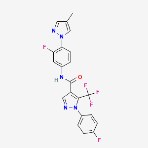 molecular formula C21H14F5N5O B7065428 N-[3-fluoro-4-(4-methylpyrazol-1-yl)phenyl]-1-(4-fluorophenyl)-5-(trifluoromethyl)pyrazole-4-carboxamide 